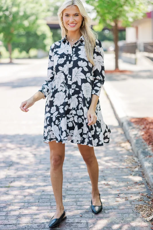 Share Your Story Black Floral Shirt Dress