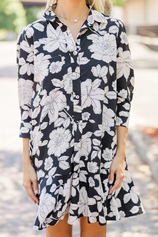 Share Your Story Black Floral Shirt Dress