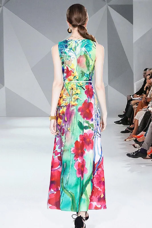 Sleeveless Printed Floral Long Dress