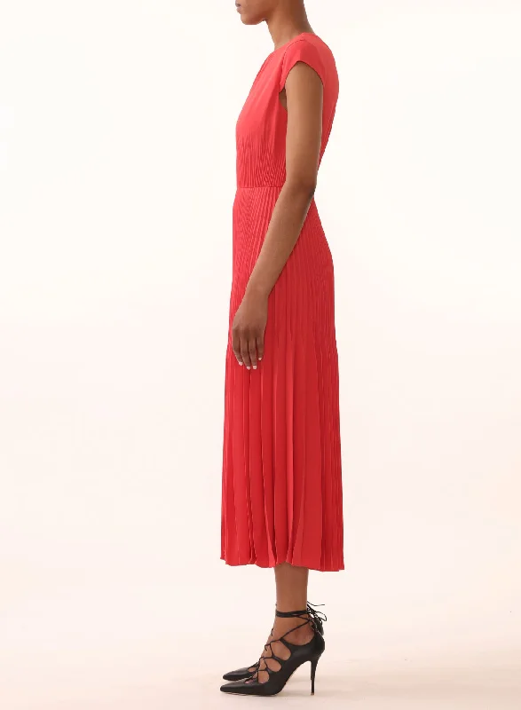 SOFT CREPE CAP SLV MIDI PLEATED DAY DRESS