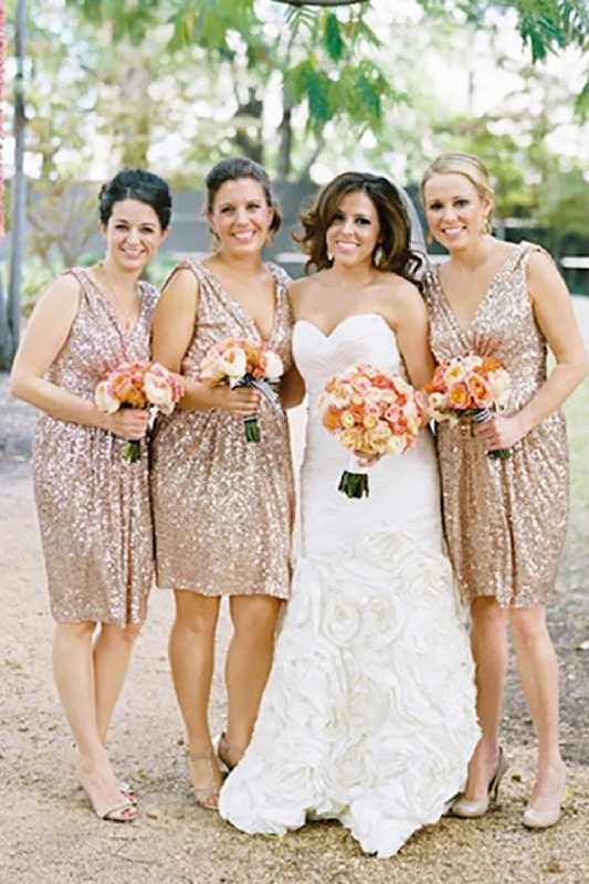 Sparkly Sleeveless Champagne Bridesmaid Dress