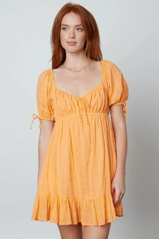 Joy Coral Puffed Sleeve Mini Dress