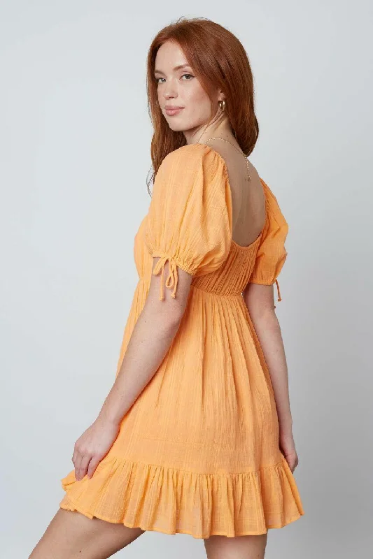 Joy Coral Puffed Sleeve Mini Dress