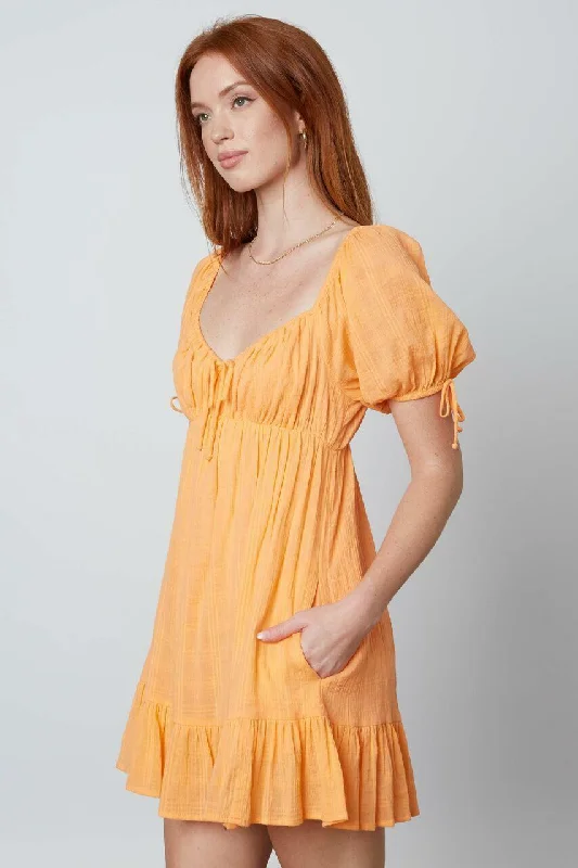 Joy Coral Puffed Sleeve Mini Dress