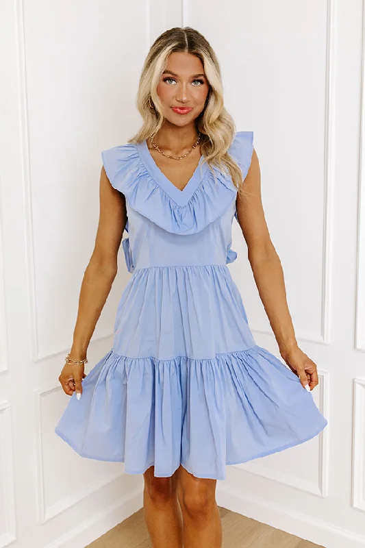 Sunny Pier Ruffle Dress In Sky Blue