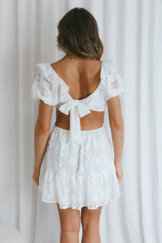 Sweet Life Cut-Out Waist Lace Dress White