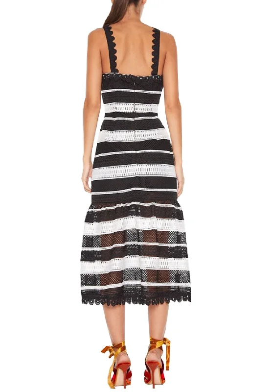 White and Black Darling One Striped Mesh Dress