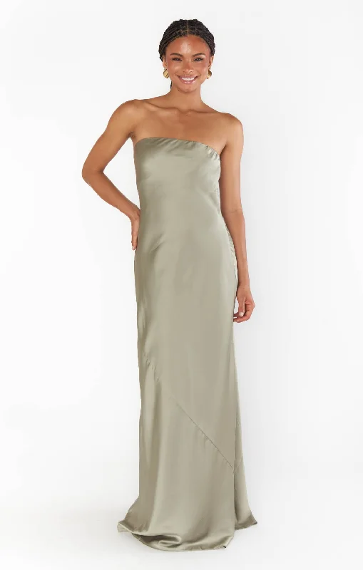 Taylor Tube Maxi Dress ~ Moss Green Luxe Satin