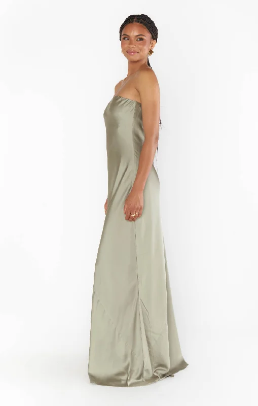 Taylor Tube Maxi Dress ~ Moss Green Luxe Satin