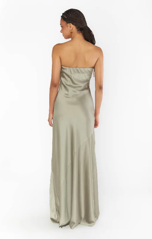 Taylor Tube Maxi Dress ~ Moss Green Luxe Satin