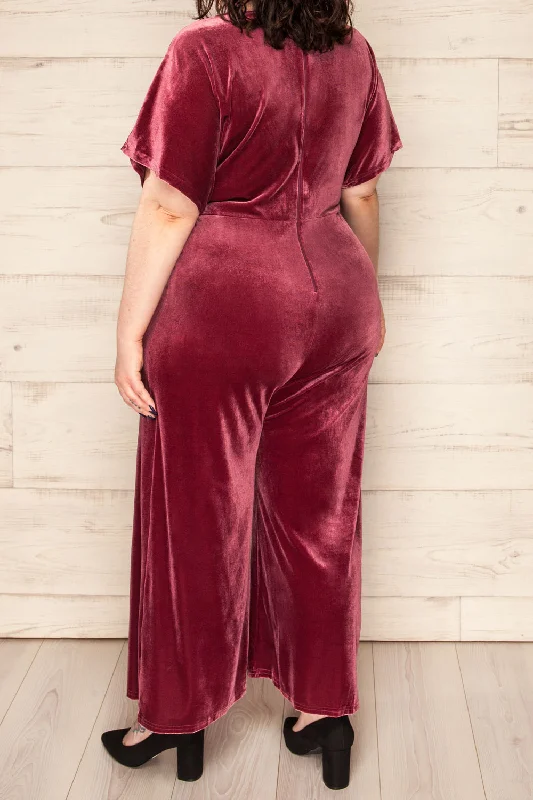 Tonnara Mauve | Plus Size Wide Leg Velvet Jumpsuit