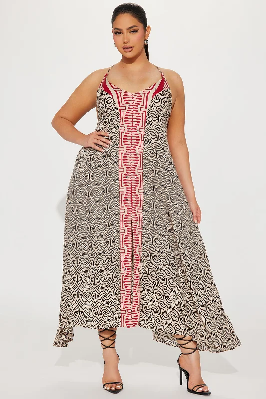 Tribal Print Maxi Dress - Cream/combo