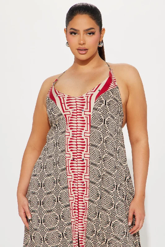 Tribal Print Maxi Dress - Cream/combo