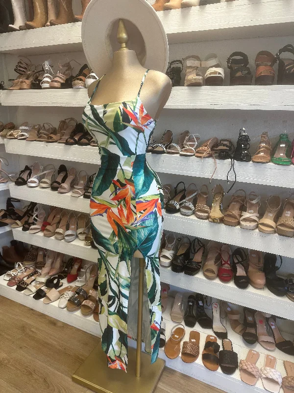 Tropical Print Slit Dress