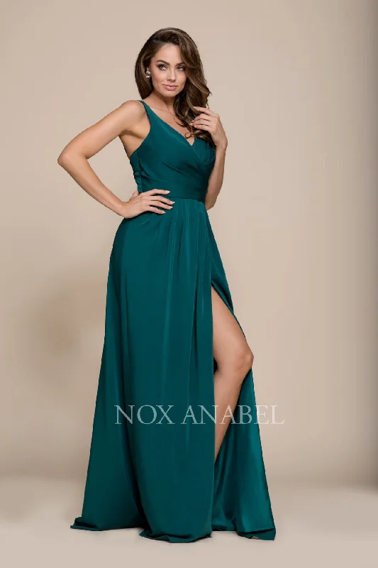 V-NECK FULLY LINED  PROM DRESS WITH SIDE SLIT 8347 BY NARIANNA