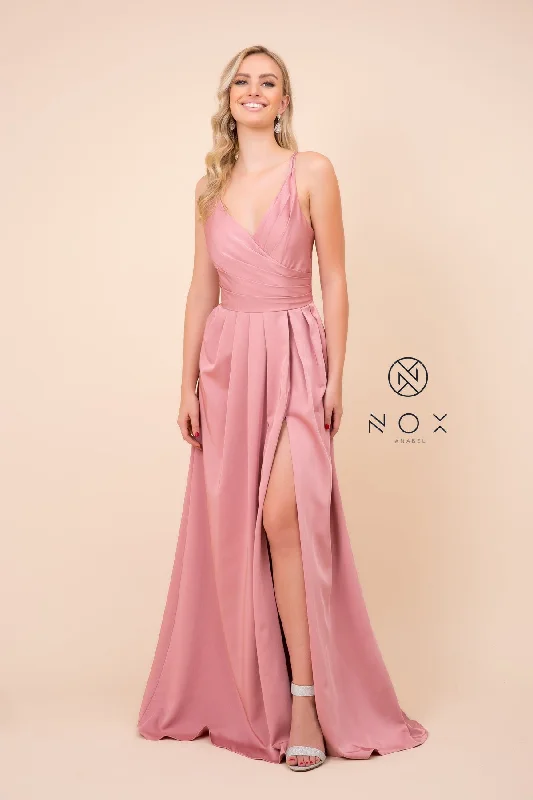 V-NECK FULLY LINED  PROM DRESS WITH SIDE SLIT 8347 BY NARIANNA