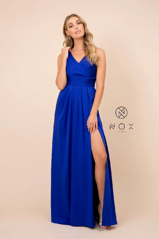 V-NECK FULLY LINED  PROM DRESS WITH SIDE SLIT 8347 BY NARIANNA