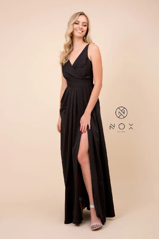 V-NECK FULLY LINED  PROM DRESS WITH SIDE SLIT 8347 BY NARIANNA