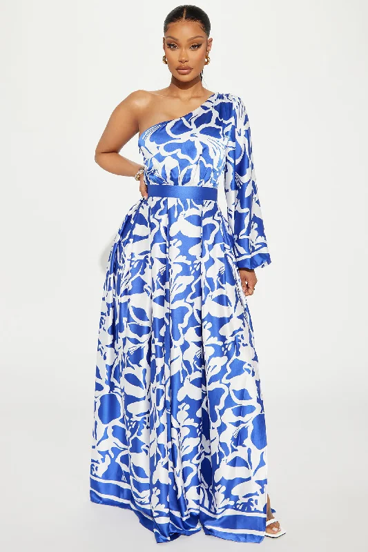 Vacation Destination Satin Maxi Dress - Blue/combo