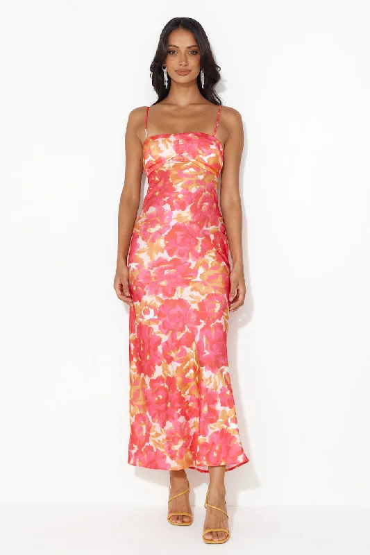 Vacations With You Satin Maxi Dress Pink