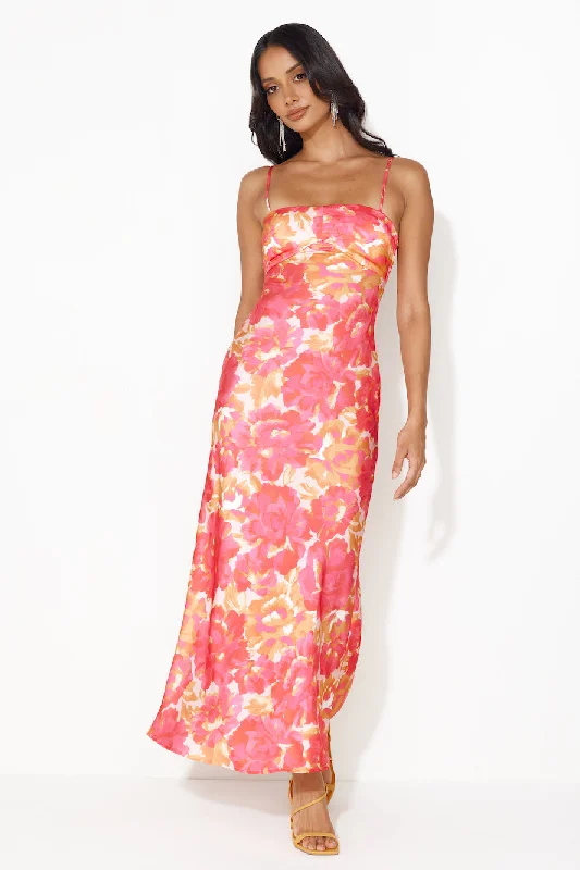 Vacations With You Satin Maxi Dress Pink