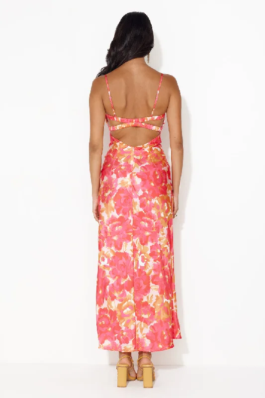 Vacations With You Satin Maxi Dress Pink