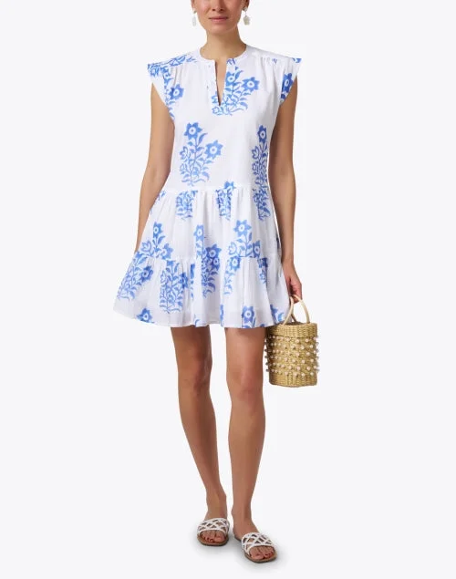 White and Blue Print Cotton Dress