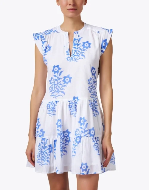 White and Blue Print Cotton Dress