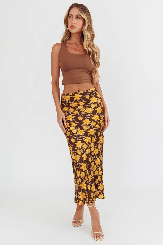 Wild Wanderings Midi Skirt Floral Brown