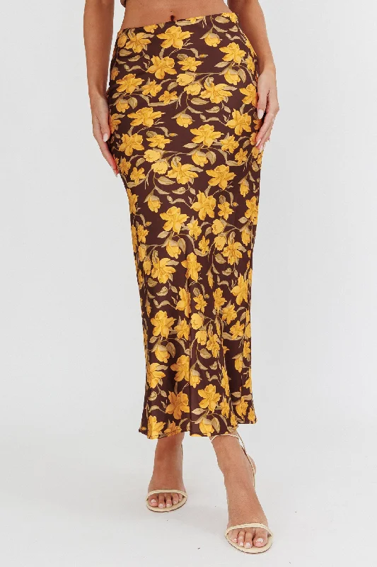 Wild Wanderings Midi Skirt Floral Brown