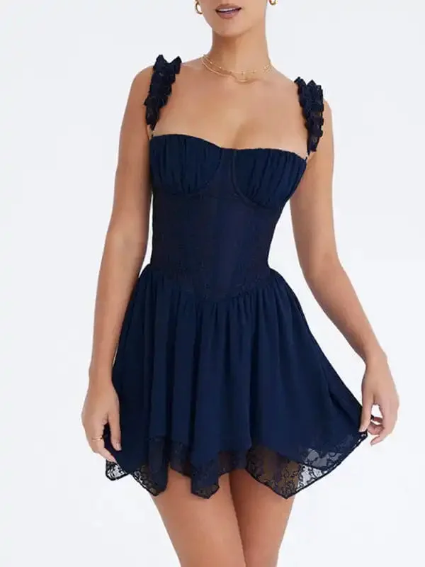 Women’s Sexy Lace Spliced Irregular Suspender Sleeveless Dress