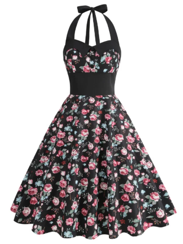 1950s Halter Roses Swing Dress