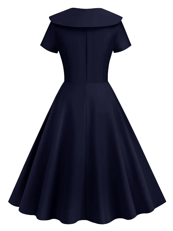 1950s Solid Lapel Swing Dress