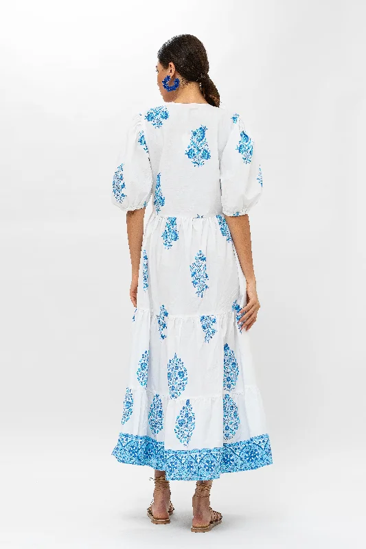 Puff Sleeve Maxi- Laguna Blue