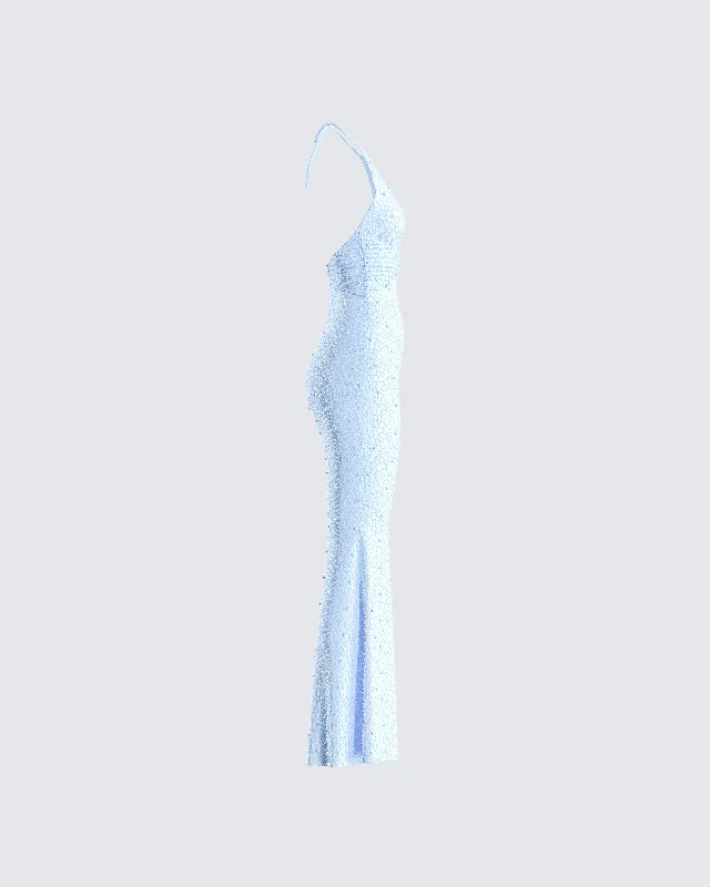 Dana Baby Blue Beaded Maxi Dress