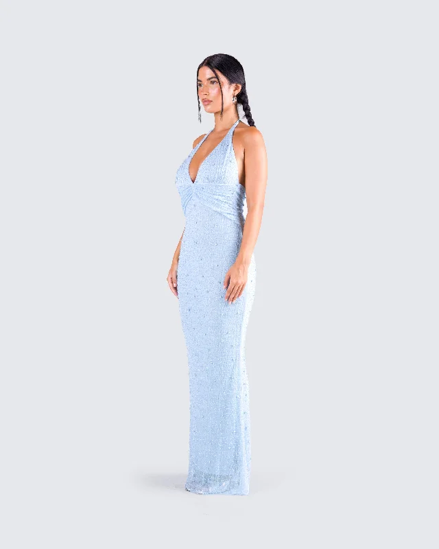 Dana Baby Blue Beaded Maxi Dress