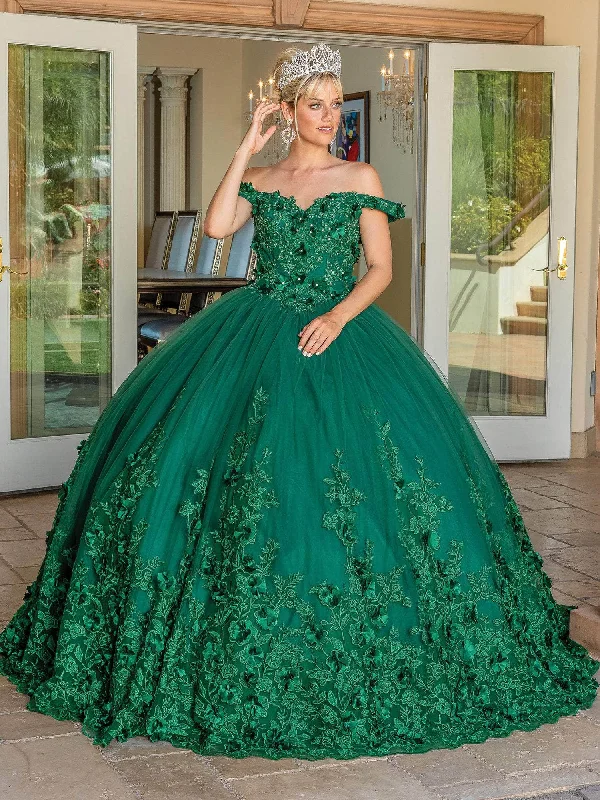 Dancing Queen - 1569 Off Shoulder Floral Applique Ballgown