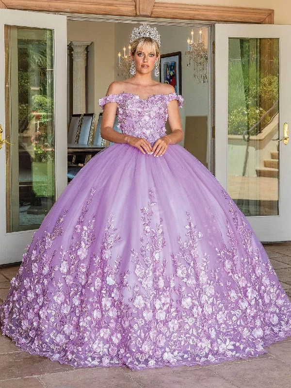 Dancing Queen - 1569 Off Shoulder Floral Applique Ballgown