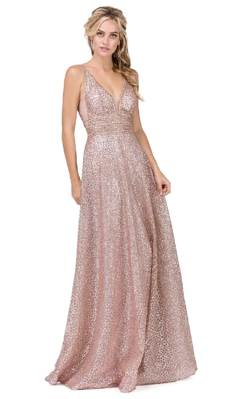 Dancing Queen - 2488 V Neckline Sleeveless Illusion Panel A-Line Gown