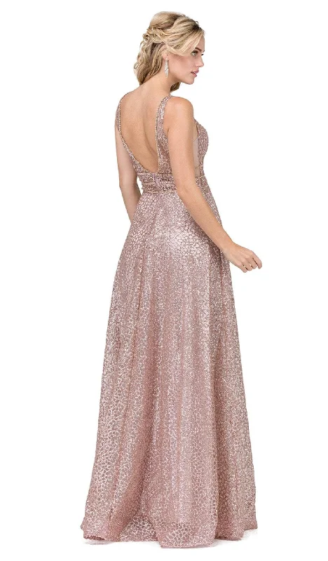 Dancing Queen - 2488 V Neckline Sleeveless Illusion Panel A-Line Gown