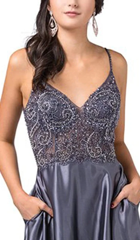 Dancing Queen - 2614 Embellished V-neck A-line Dress