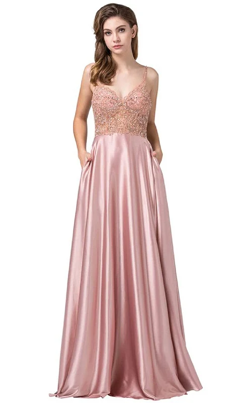 Dancing Queen - 2614 Embellished V-neck A-line Dress