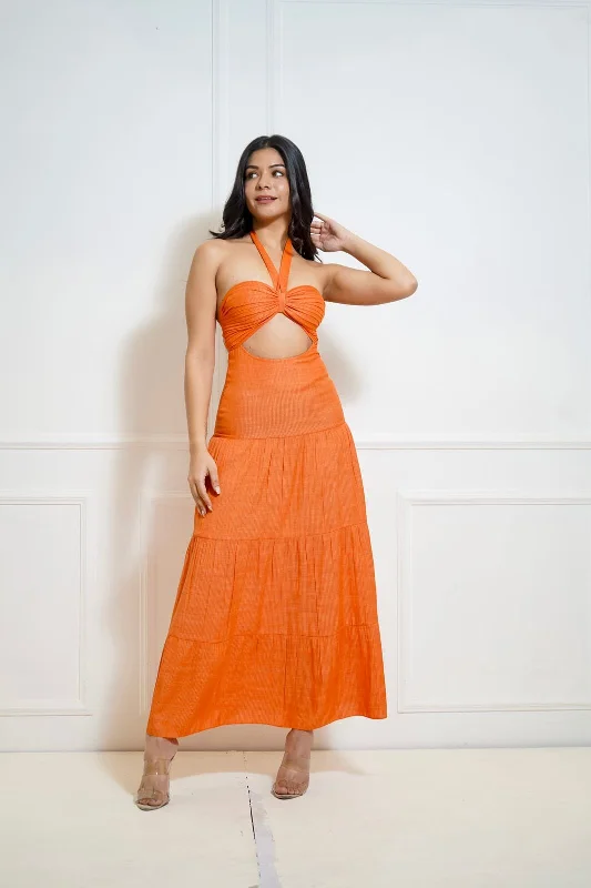 Day dreams orange halter tie up maxi dress