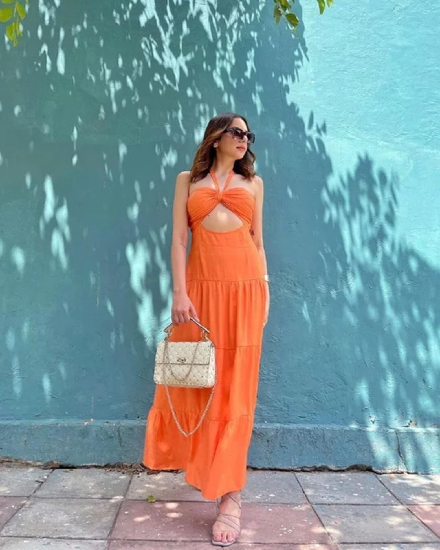 Day dreams orange halter tie up maxi dress