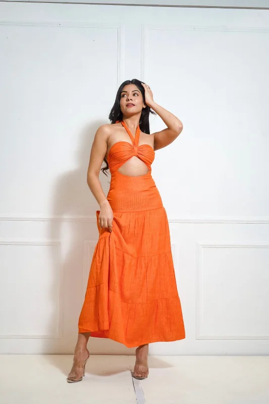 Day dreams orange halter tie up maxi dress