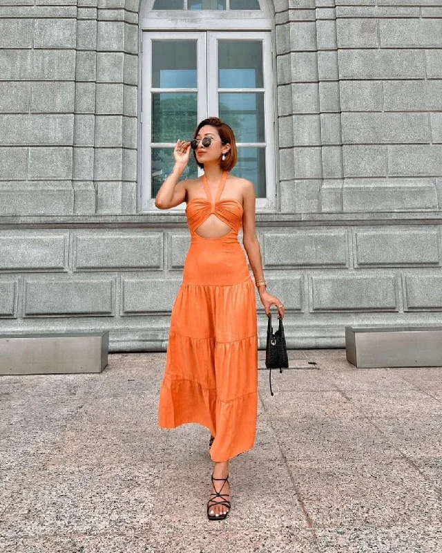 Day dreams orange halter tie up maxi dress