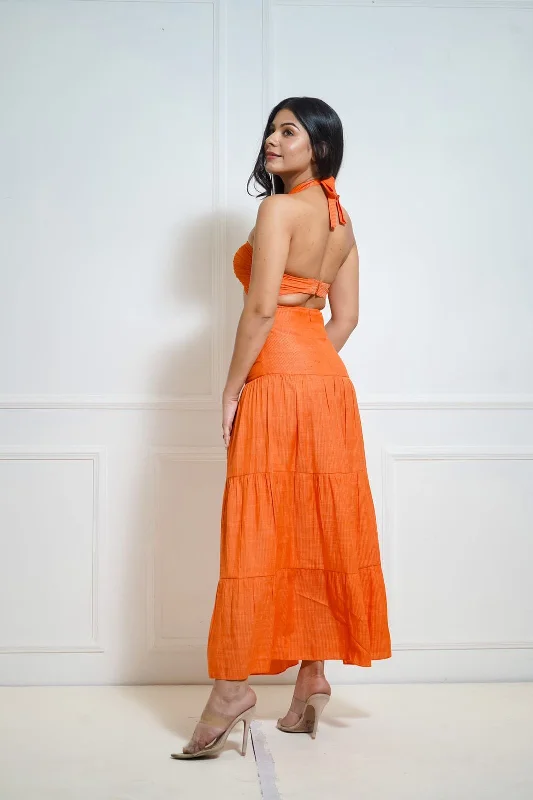 Day dreams orange halter tie up maxi dress