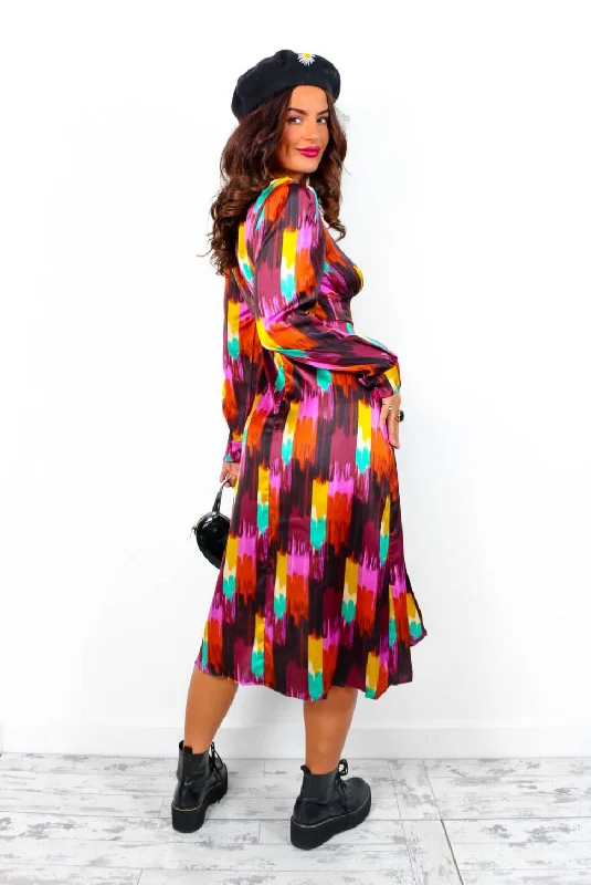 Dont Give A Glam - Black Multi Abstract Midi Dress