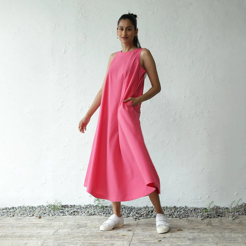 Cotton Poplin Midi Dress for Women | Pink