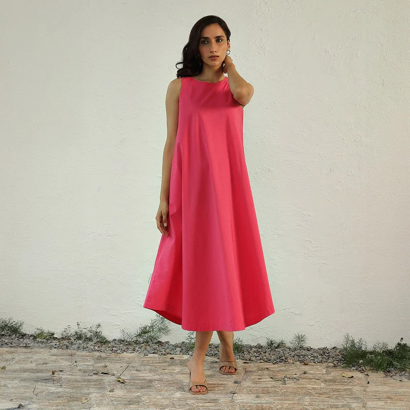 Cotton Poplin Midi Dress for Women | Pink